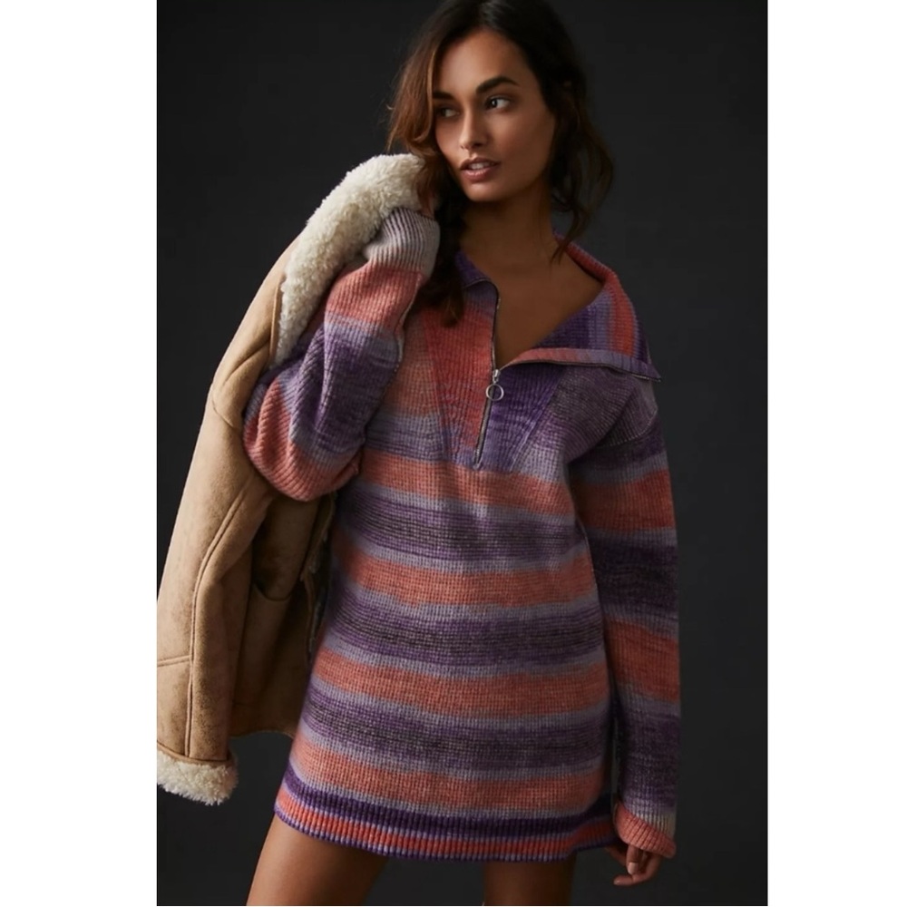 Anthropologie Daily Practice Half Zip Tunic Sweater Dress Size Small Purple Pink - Picture 5 of 16